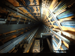 The elevator shaft of the Atomium, viewed from the elevator