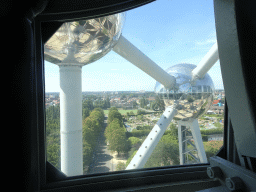 The Mini-Europe miniature park and the Océade water park, viewed from Level 6 of the Atomium