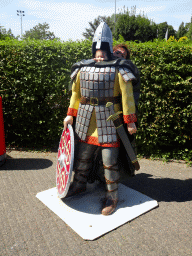 Miaomiao and Max with a Viking statue at the Mini-Europe miniature park