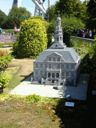 Scale model of the Maastricht City Hall at the Netherlands section of the Mini-Europe miniature park, with explanation