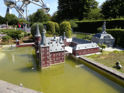 Scale models of Hoensbroek Castle and the Maastricht City Hall at the Netherlands section of the Mini-Europe miniature park and the Atomium