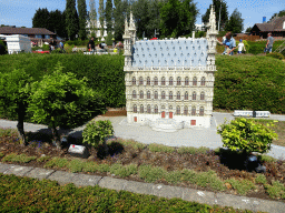 Scale model of the Leuven City Hall at the Belgium section of the Mini-Europe miniature park, with explanation