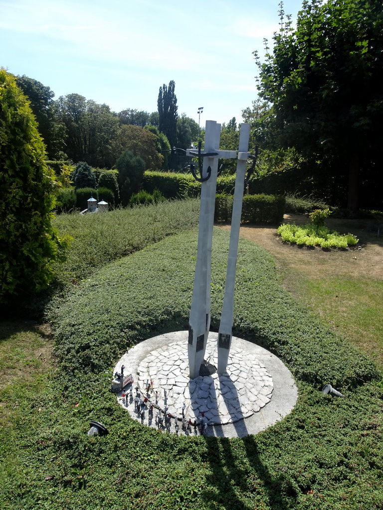 Scale model of the Monument to the Fallen Shipyard Workers 1970 of Gdansk at the Poland section of the Mini-Europe miniature park