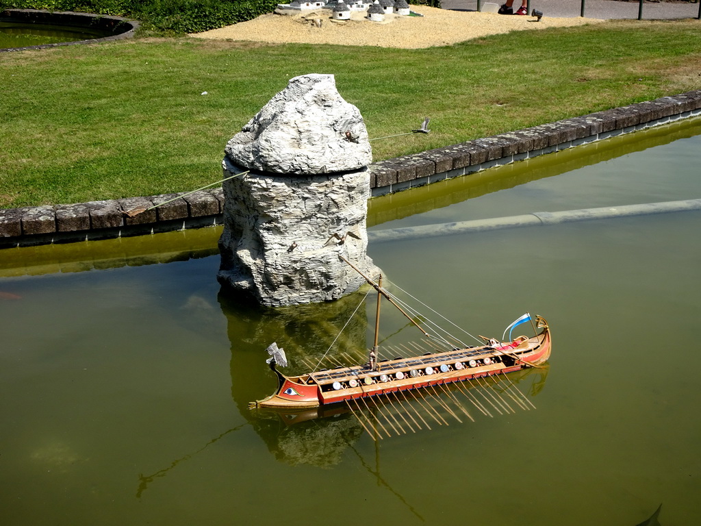 Scale model of an ancient ship at the Greece section of the Mini-Europe miniature park