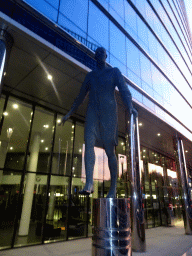 Statue in front of the Lex building of the European Commission at the Rue de la Loi street, at sunset