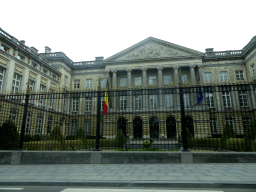 Front of the Chamber of Representatives at the Place de la Nation square, viewed from the car on the Rue de la Loi street