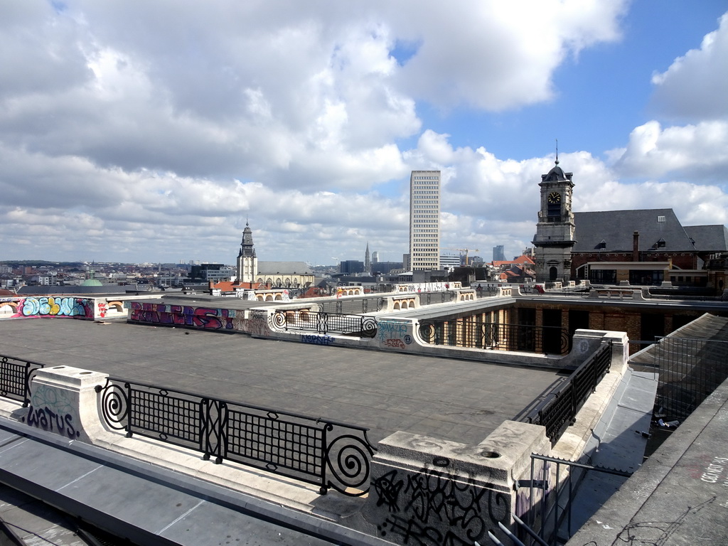 The city center with the Church of Our Lady of the Chapel, the Sablon Tower and the Église Saint-Jean-et-Étienne-aux-Minimes church, viewed from the Place Poelaert square