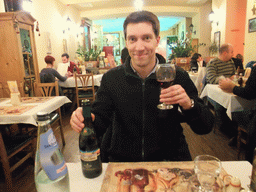 Tim having drinks in our Italian dinner restaurant `La Porta di Taormina` in Vaci Utca street