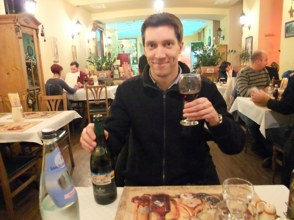 Tim having drinks in our Italian dinner restaurant `La Porta di Taormina` in Vaci Utca street