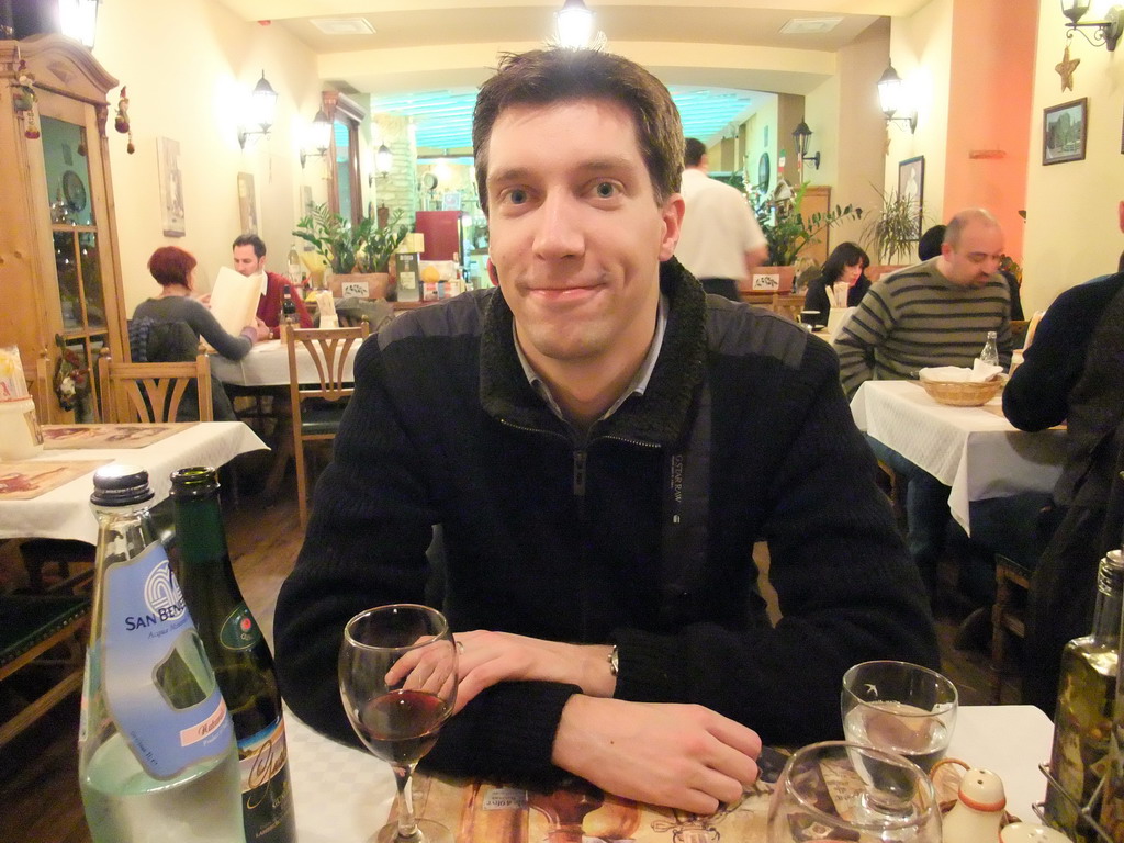 Tim in our Italian dinner restaurant `La Porta di Taormina` in Vaci Utca street