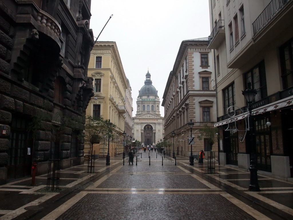 Zrinyi Utca street and Saint Stephen`s Basilica