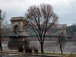 The Széchenyi Chain Bridge (Széchenyi Lánchíd) over the Danube river, the Buda Castle (Budai Vár) and the Budapest Castle Hill Funicular