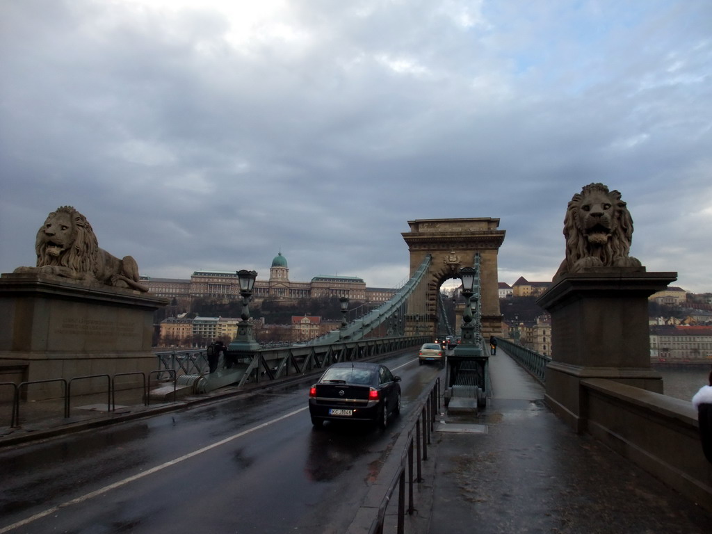 The Széchenyi Chain Bridge over the Danube river and the Buda Castle