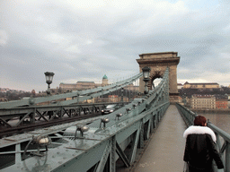 Miaomiao at the Széchenyi Chain Bridge over the Danube river and the Buda Castle