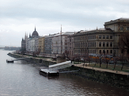 The eastern riverside of the Danube river, with the Hungarian Parliament Building (Országház), viewed from the Széchenyi Chain Bridge