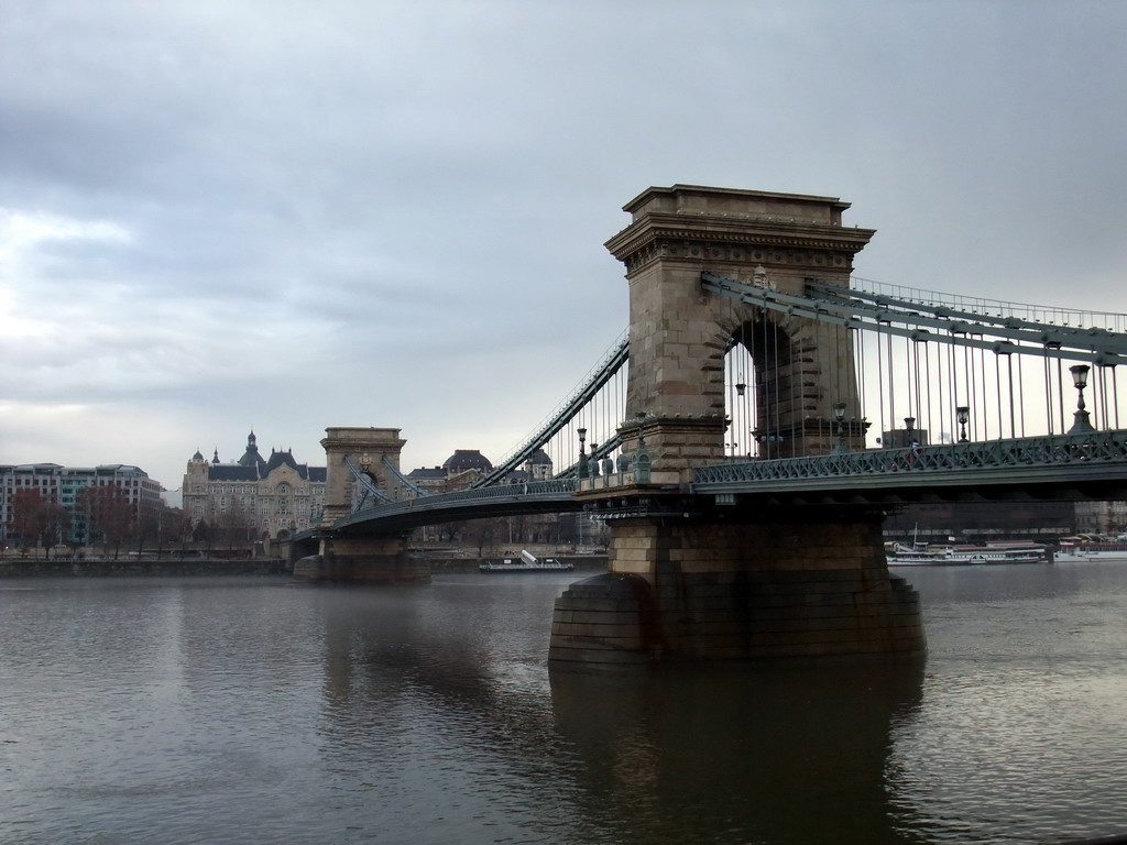 The Széchenyi Chain Bridge over the Danube river and the Gresham Palace