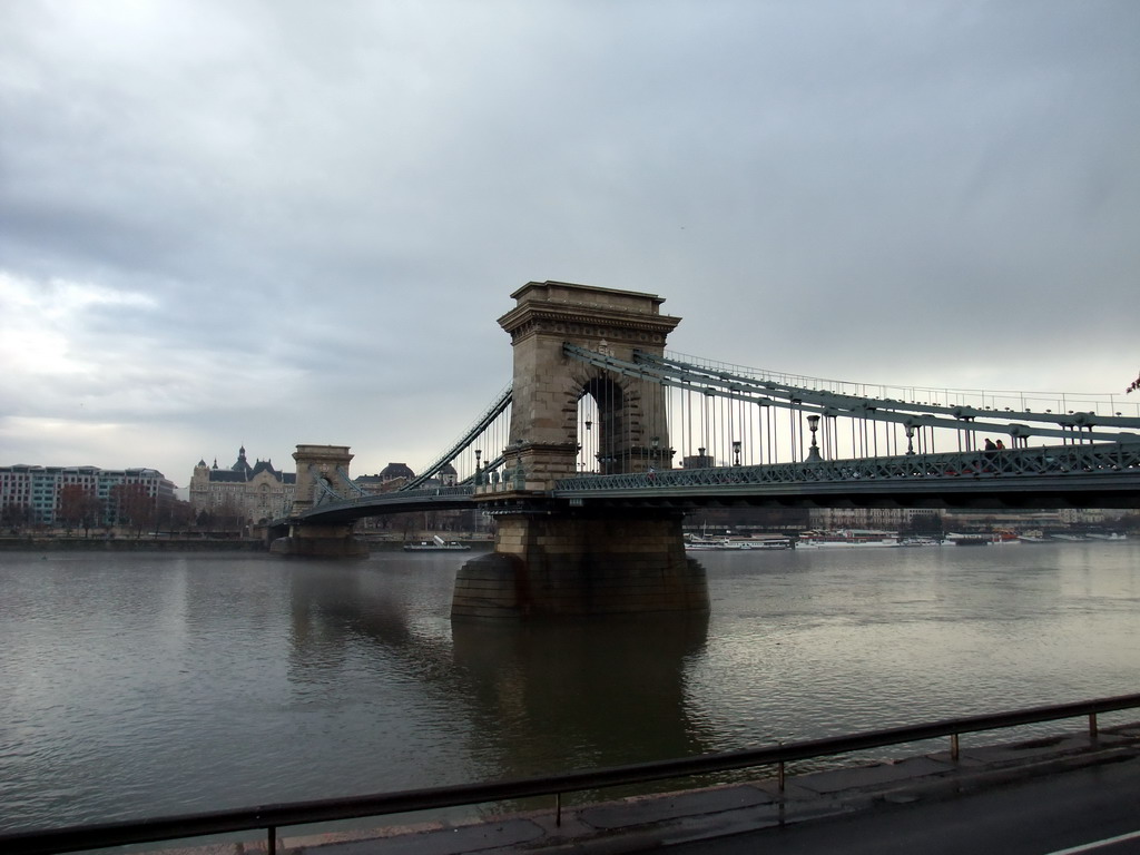 The Széchenyi Chain Bridge over the Danube river and the Gresham Palace