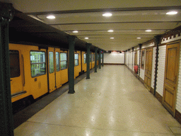Subway train in the subway station Vörösmarty Tér