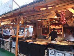 Food stand at the christmas market at Vörösmarty Tér square