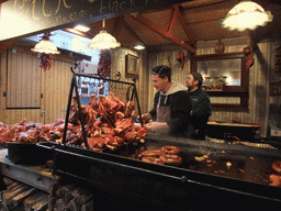 Food stand at the christmas market at Vörösmarty Tér square