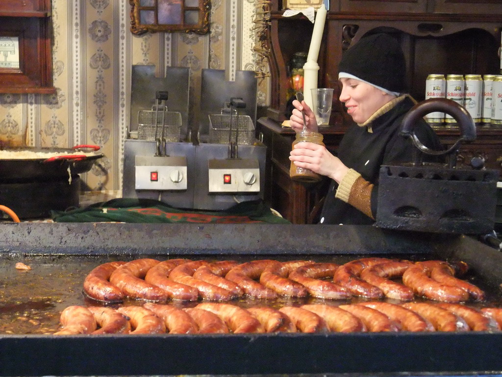 Meat at the christmas market at Vörösmarty Tér square