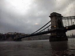 The Széchenyi Chain Bridge and the Budapest Castle Hill Funicular, from the cruise boat on the Danube river