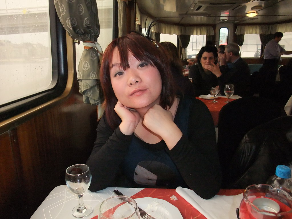 Miaomiao at the cruise boat on the Danube river