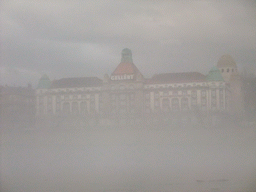 Hotel Gellért in the myst, from the cruise boat on the Danube river