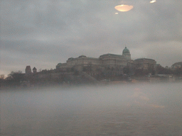 Buda Castle in the myst, from the cruise boat on the Danube river