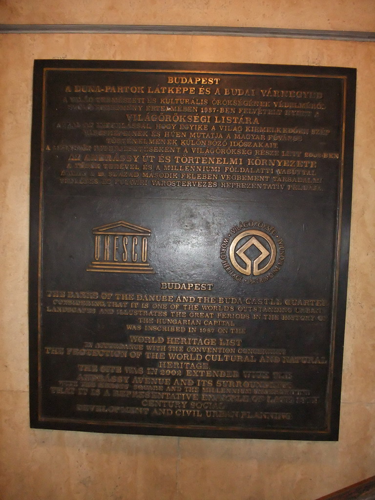 UNESCO World Heritage List inscription of the banks of the Danube, the Castle Quarter and Andrássy Avenue and its surroundings