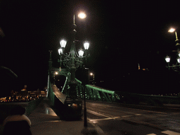 Miaomiao, Liberty Bridge, the Liberty Statue and Hotel Gellért, by night