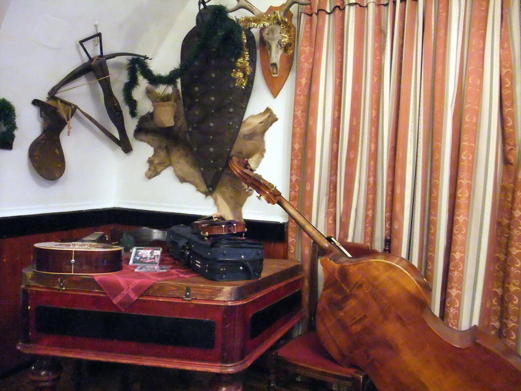 Instruments of gipsy musicians in the restaurant `Fekete Holló`