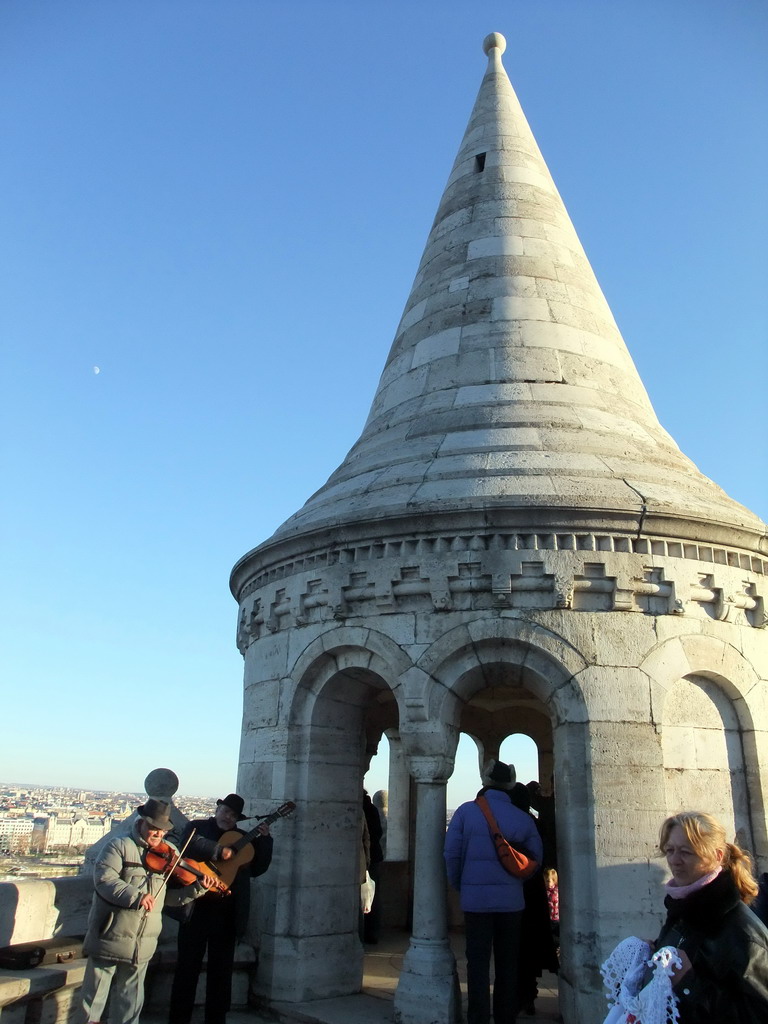 The Fisherman`s Bastion and two musicians