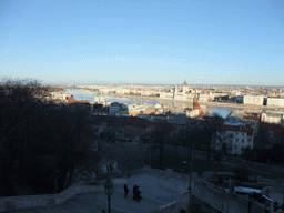 The Hungarian Parliament Building, Margaret Island, the Margaret Bridge over the Danube river, the Reformed Church of Szilágyi Dezso Tér and the Church of St. Anne, viewed from the Fisherman`s Bastion