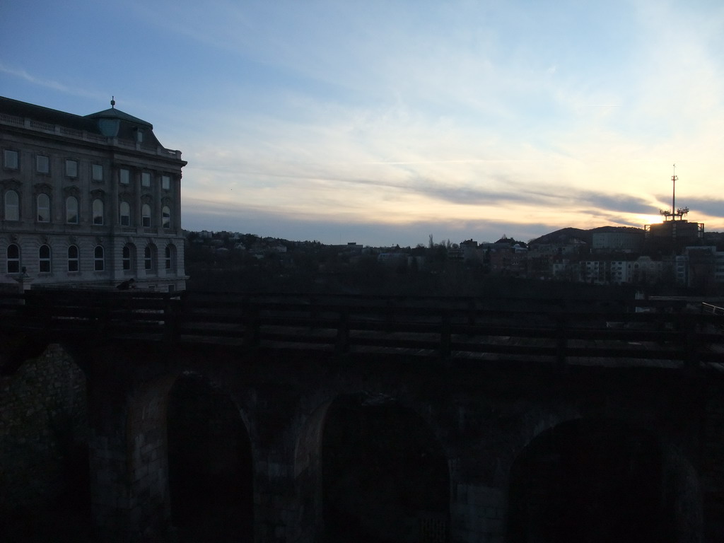 Bridge at the west side of Buda Castle Hill and view on Buda