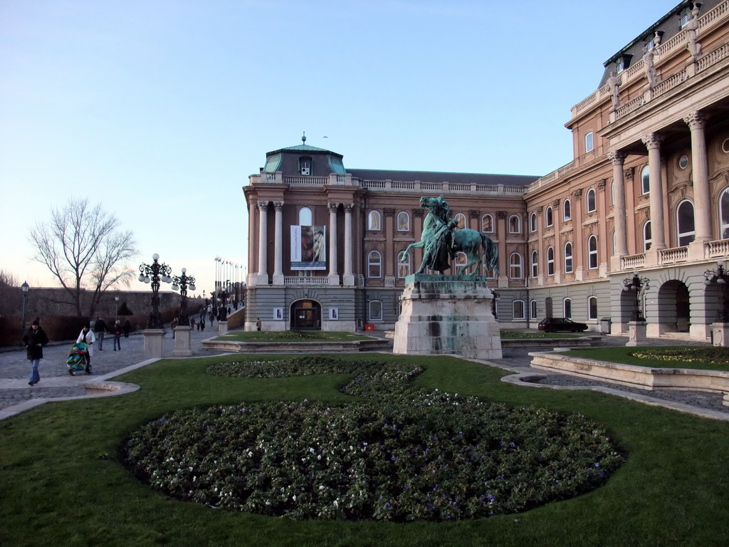 The courtyard of Buda Castle and the Statue of the Hortobágy Horse Wrangler
