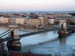 The Széchenyi Chain Bridge over the Danube river, viewed from the front of Buda Castle