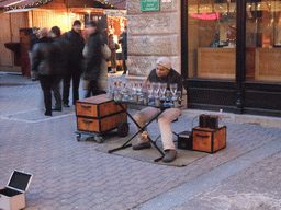 Glass musician in Vaci Utca street