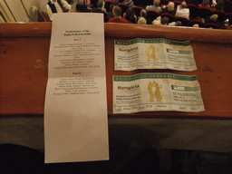 Concert tickets and program in the Danube Palace