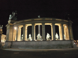 Back left side of the Millennium Monument at Heroes` Square, by night