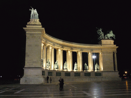 Right side of the Millennium Monument at Heroes` Square, by night