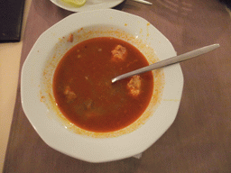 Fish soup in our dinner restaurant in Vaci Utca street