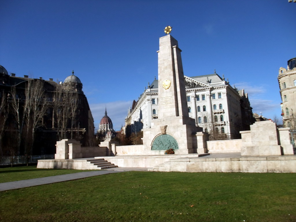 Soviet Monument at Szabadság Tér square, with the Hungarian Parliament Building