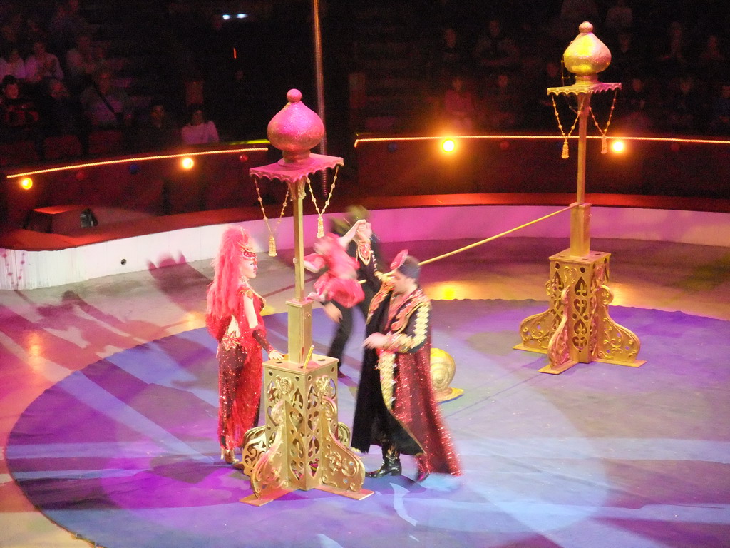 Monkey and circus artists in the Budapest Circus