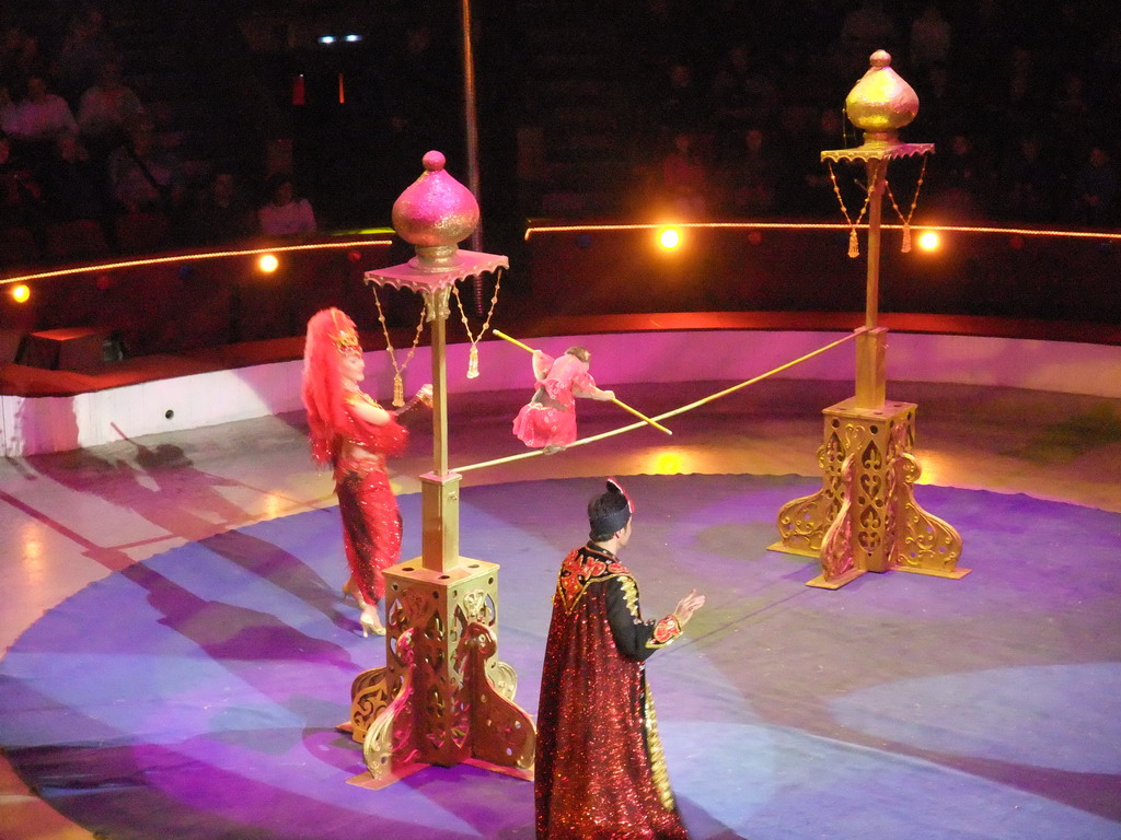 Monkey and circus artists in the Budapest Circus