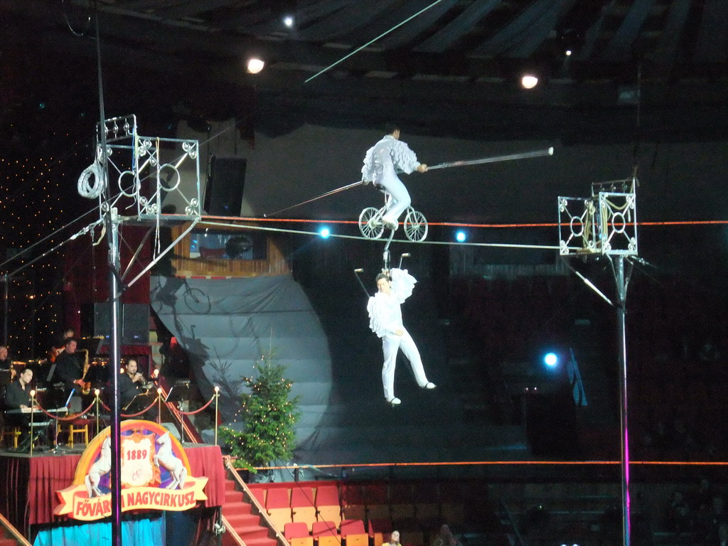 Acrobats and orchestra in the Budapest Circus
