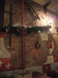 Sword and chains in the restaurant `Sir Lancelot`