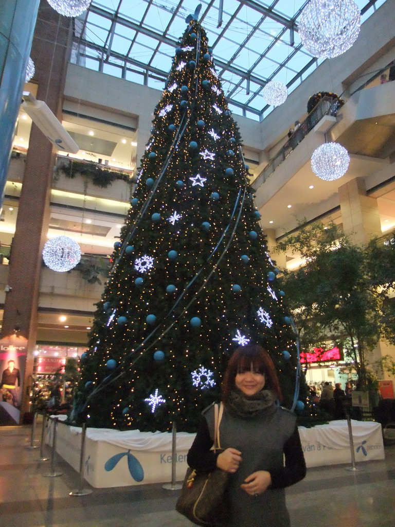 Miaomiao with a christmas tree in the WestEnd City Center shopping mall