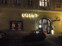 The front of the restaurant `Alabárdos`, by night