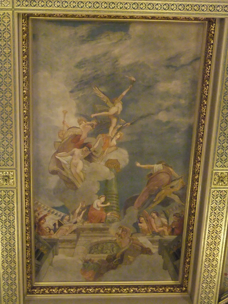 Fresco at the ceiling of the Grand Stairwell of the Hungarian Parliament Building